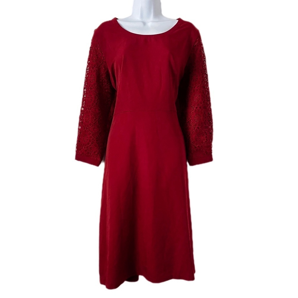 Burgundy Dress Women’s Zip-Up Lace 3/4 Sleeve A-line NWT